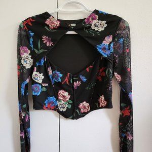Black and Floral Square Neck Top